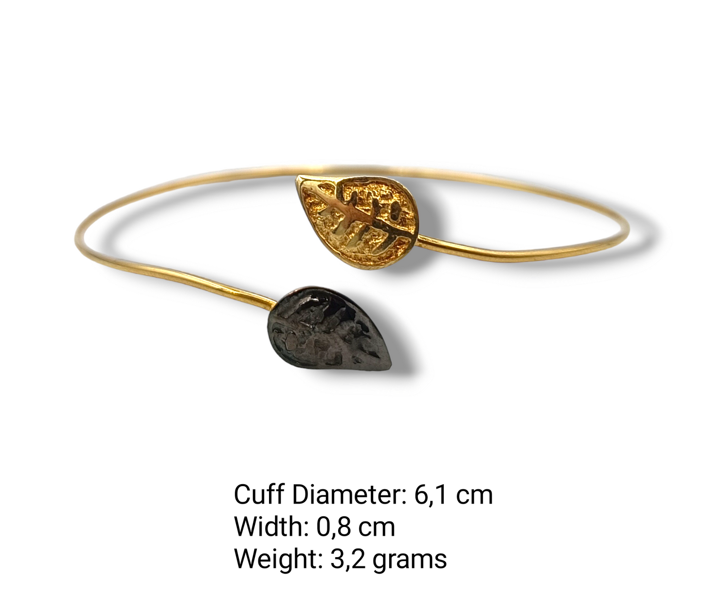 Silver leaves design cuff bracelet Gold plated