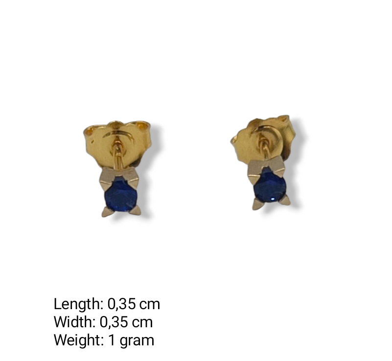 Gold earrings with blue synthetic Zircon stones
