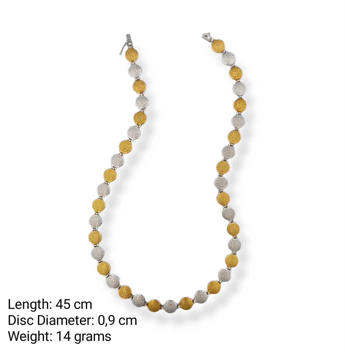 Silver two-toned Disc of Phaistos design necklace