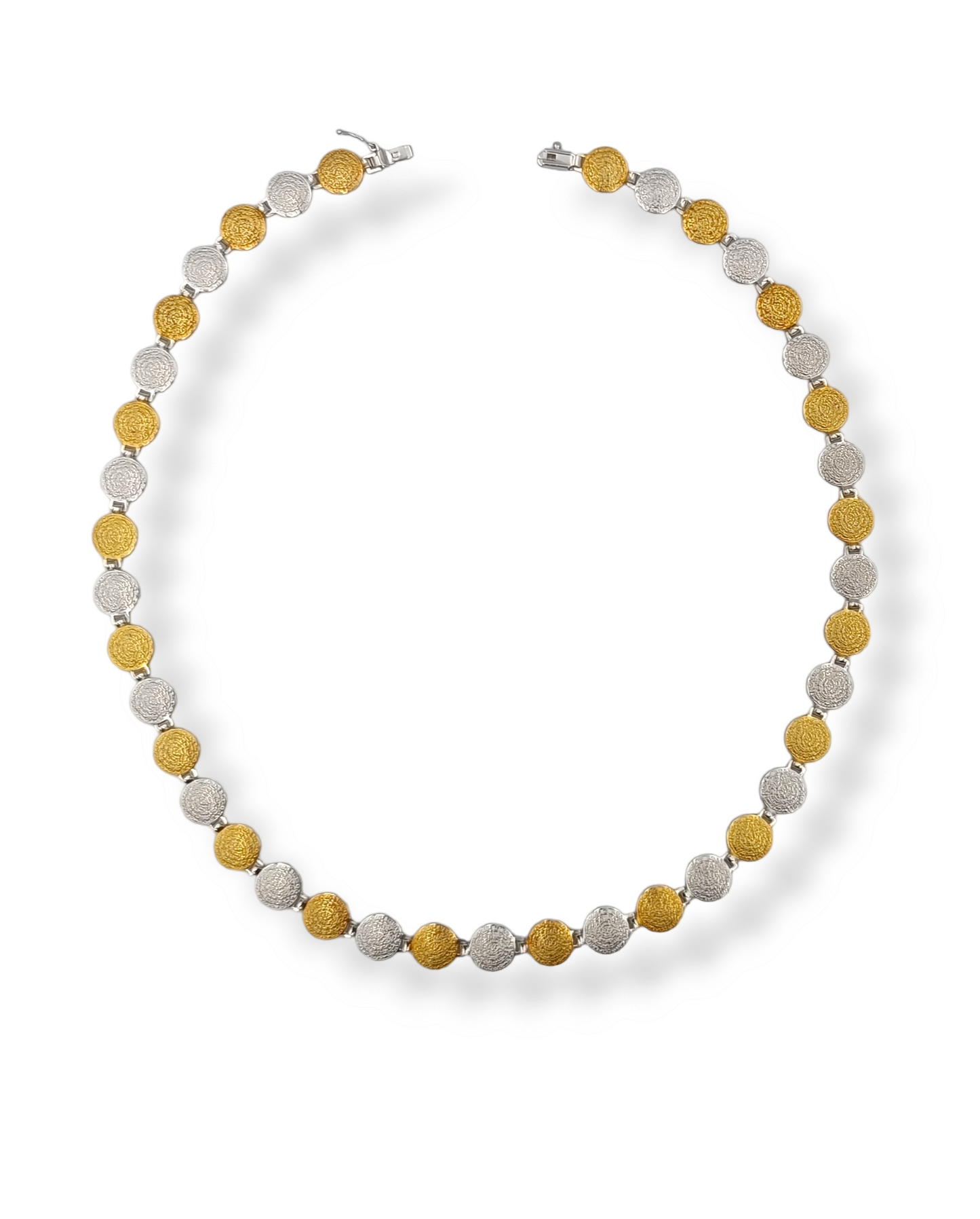 Silver two-toned Disc of Phaistos design necklace