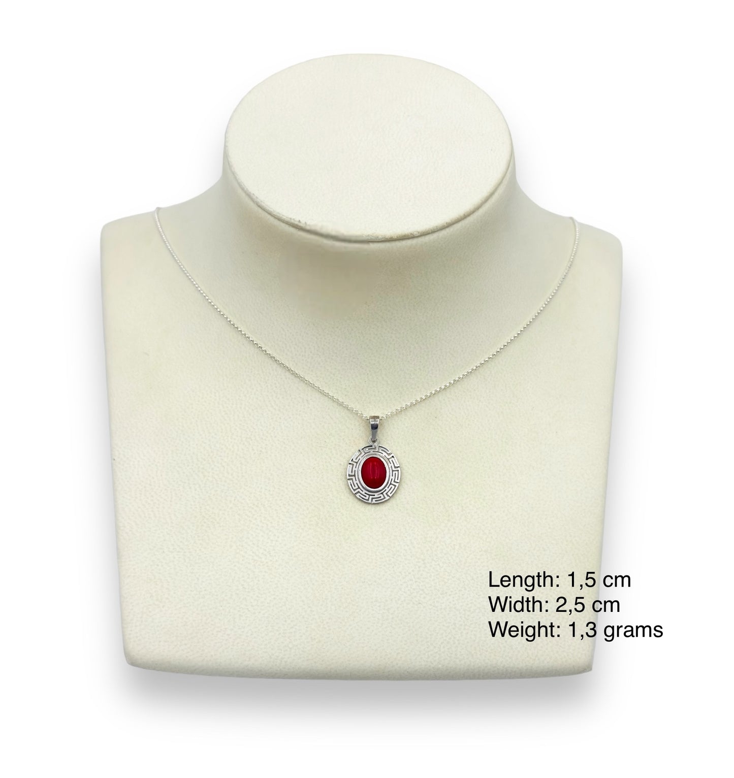 Silver Meander design pendant with Lapis Lazuli or red Coral or white Opal stone
