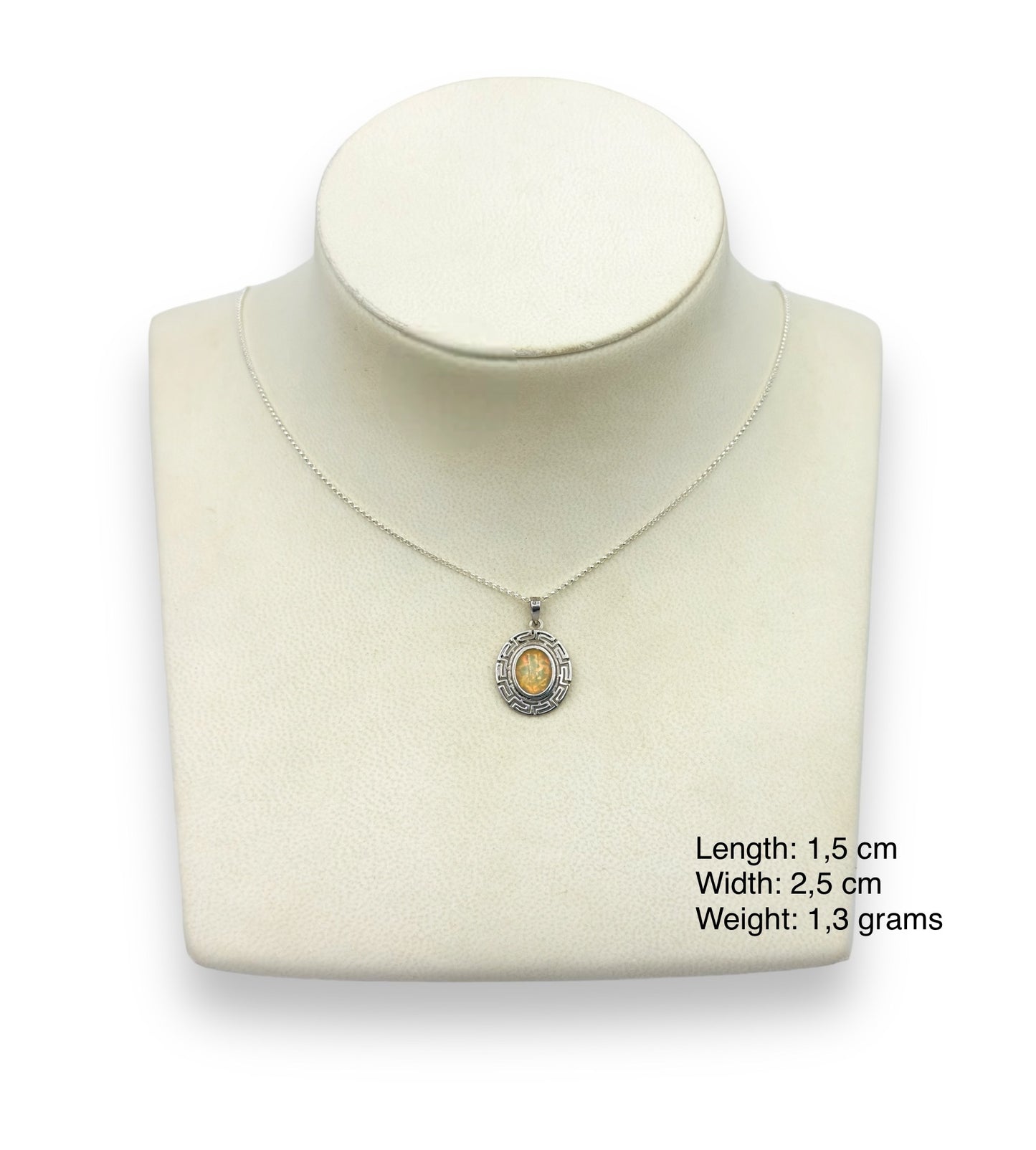 Silver Meander design pendant with Lapis Lazuli or red Coral or white Opal stone