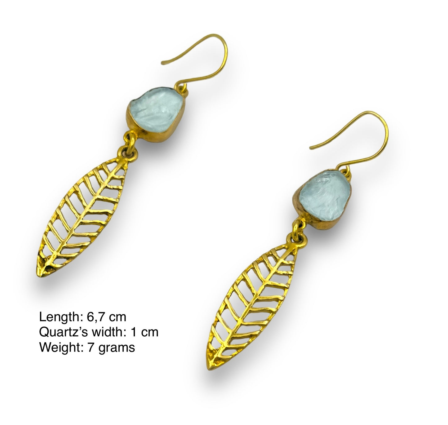 Silver leaf design earrings with aqua Quartz stones
