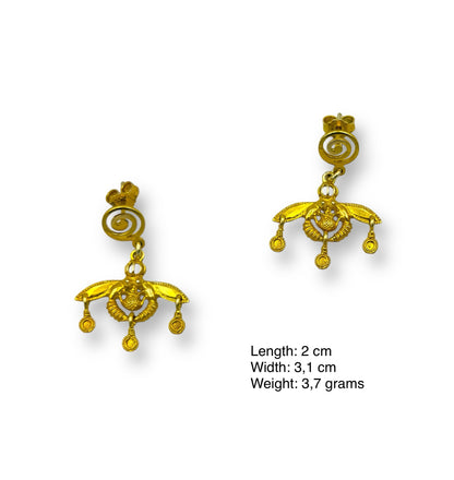 Silver Minoan bee and Spiral design earrings