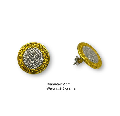 Silver two-toned Disc of Phaistos earrings