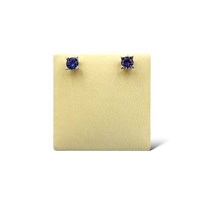 Silver minimal style earrings with purple Zircon stones