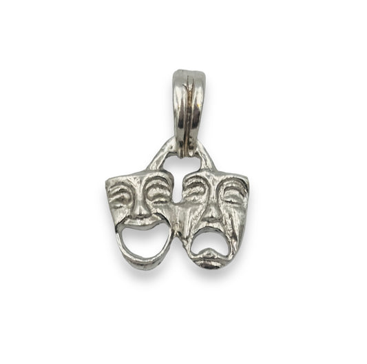 Silver ancient Greek tragedy and comedy masks pendant