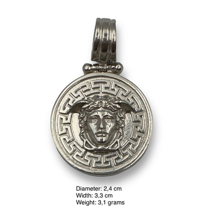 Silver Medusa and Meander design pendant