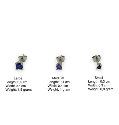 Silver minimal style earrings with purple Zircon stones