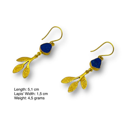 Silver leaf design earrings with Lapis Lazuli stones