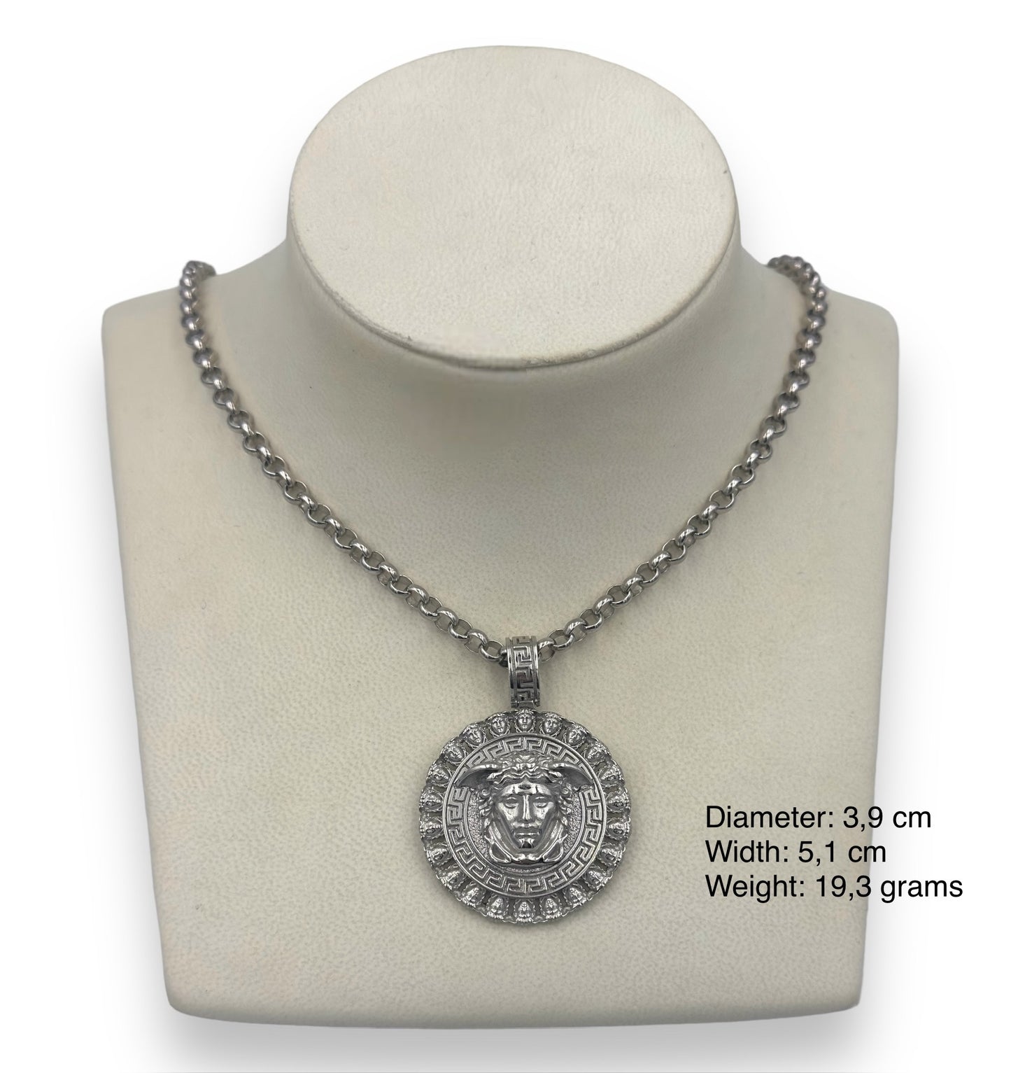 Silver Medusa and Meander design pendant