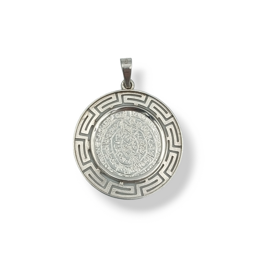 Silver Disc of Phaistos pendant enclosed with matte Meander design