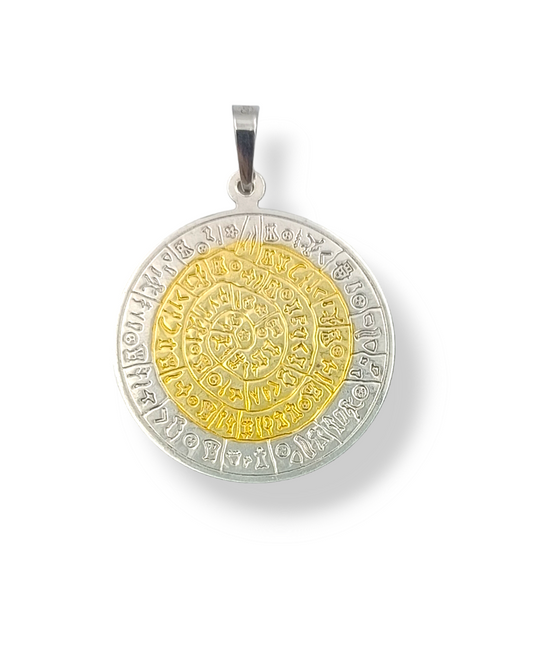 Silver two-toned Disc of Phaistos pendant