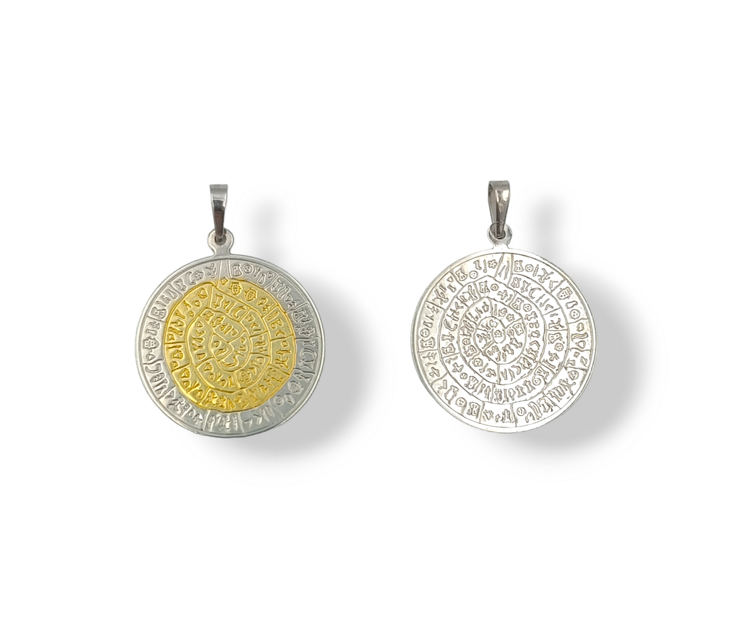 Silver two-toned double-sided Disc of Phaistos pendant