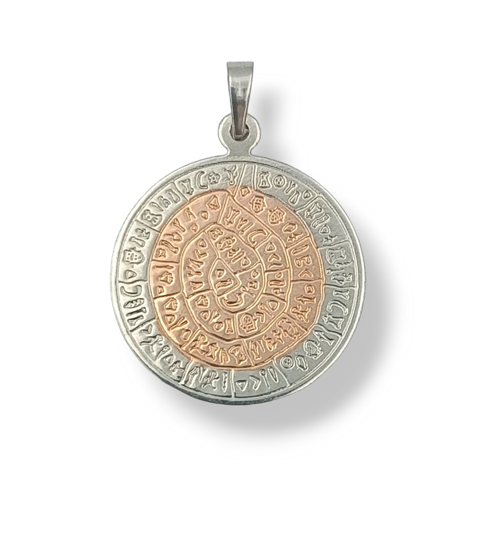 Silver two-toned Disc of Phaistos pendant