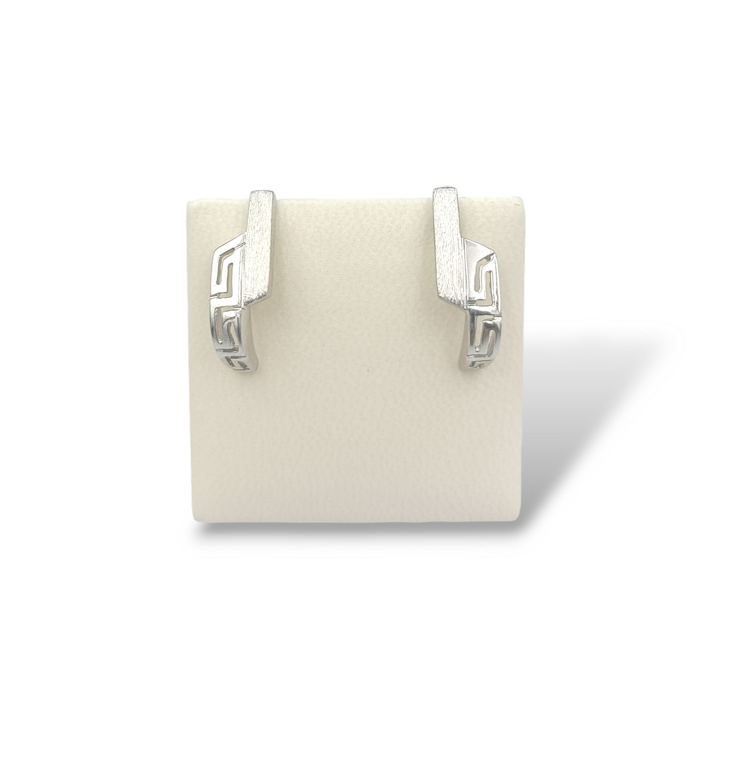 Silver Meander design matte and shiny earrings