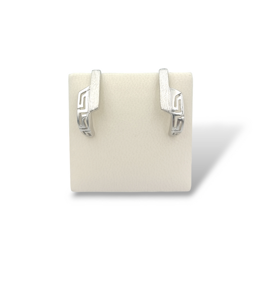 Silver Meander design matte and shiny earrings