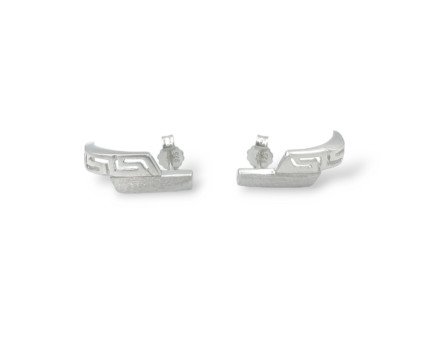 Silver Meander design matte and shiny earrings