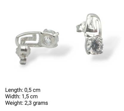 Silver Meander design earrings with synthetic Zircon stones