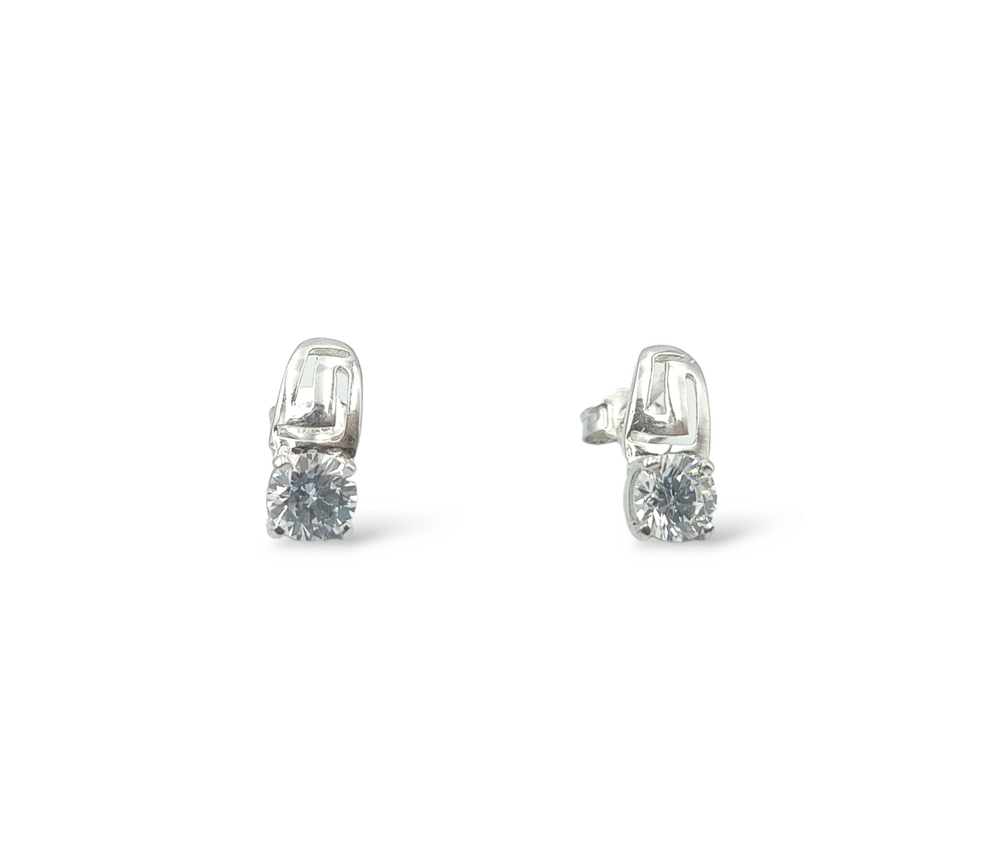 Silver Meander design earrings with synthetic Zircon stones