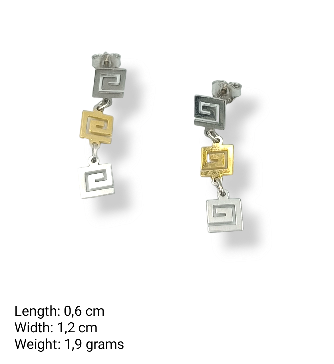 Silver two-toned Meander design earrings