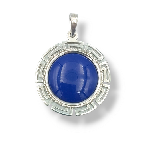 Silver Meander design pendant with Lapis Lazuli stone