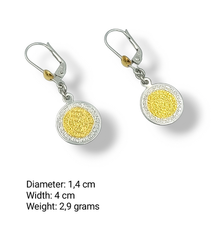 Silver two-toned Disc of Phaistos earrings