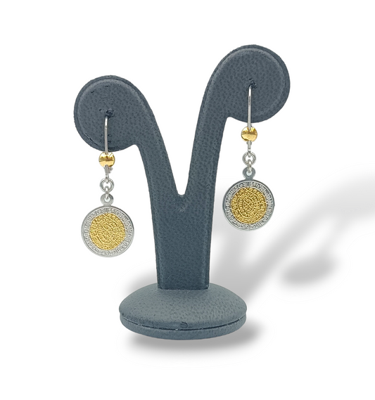 Silver two-toned Disc of Phaistos earrings