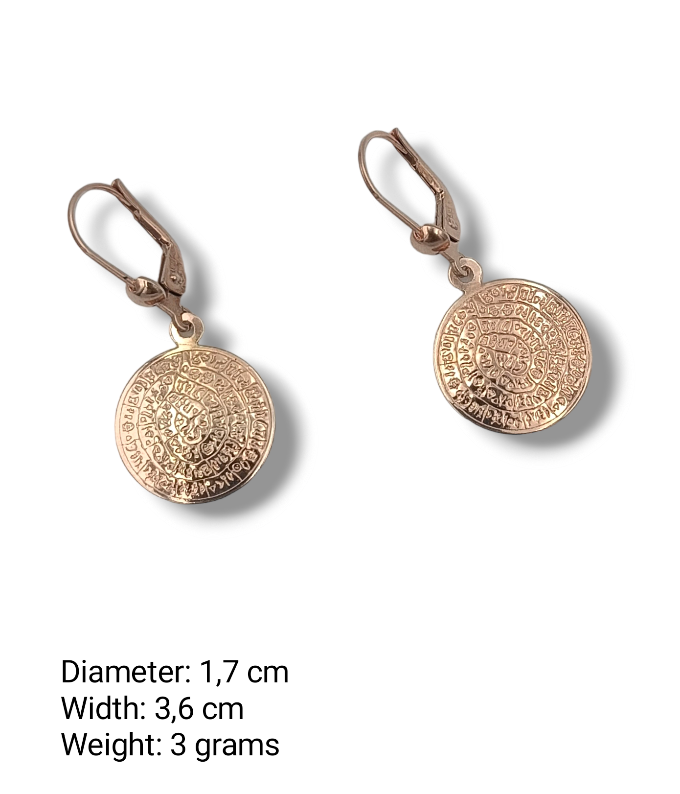 Silver Disc of Phaistos earrings rose Gold plated