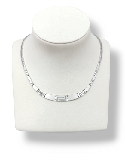 Silver Meander design matte and shiny necklace