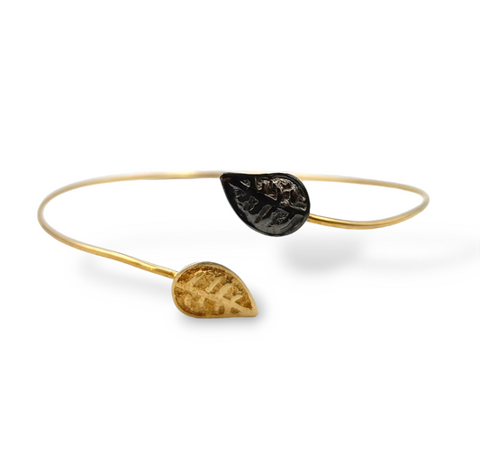 Silver leaves design cuff bracelet Gold plated