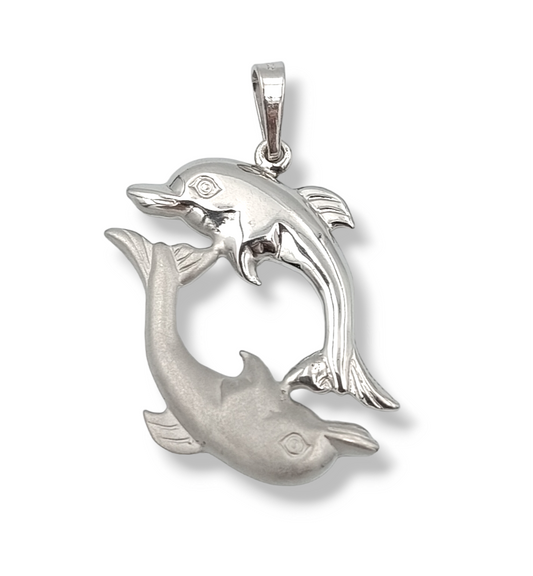 Silver Dolphins design matte and shiny pendant