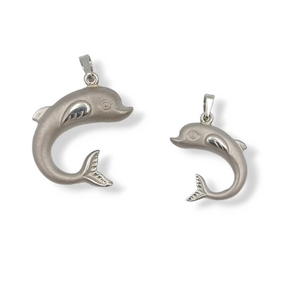 Silver double-sided Dolphin design matte and shiny pendant