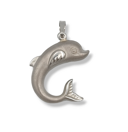Silver double-sided Dolphin design matte and shiny pendant