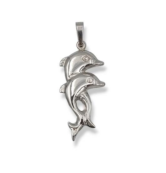 Silver Dolphins design double-sided pendant