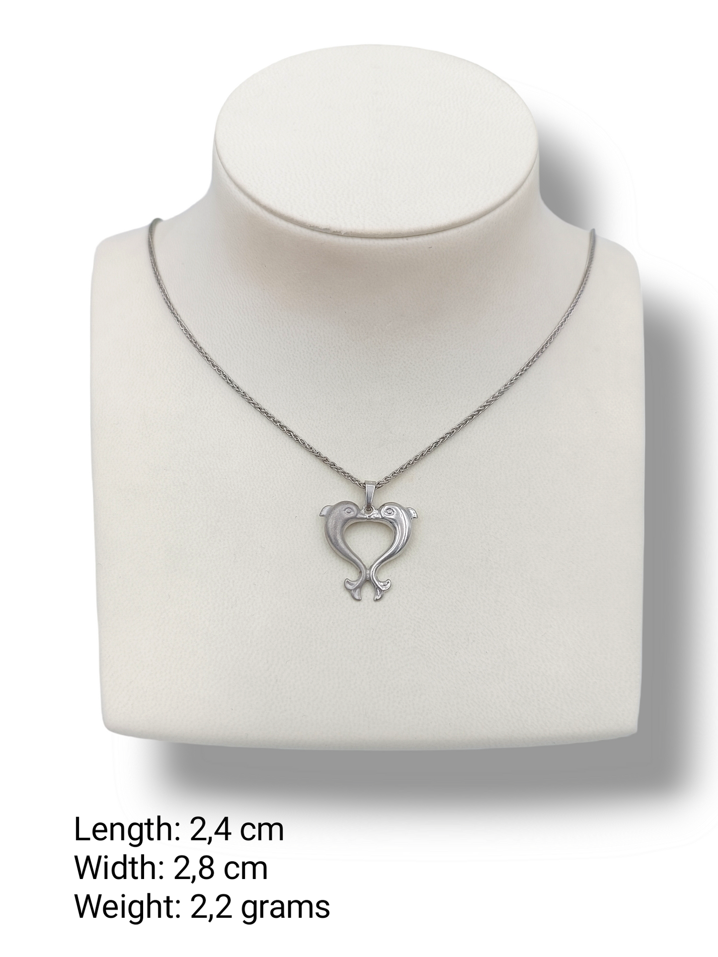 Silver Dolphins heart-shaped design matte and shiny pendant