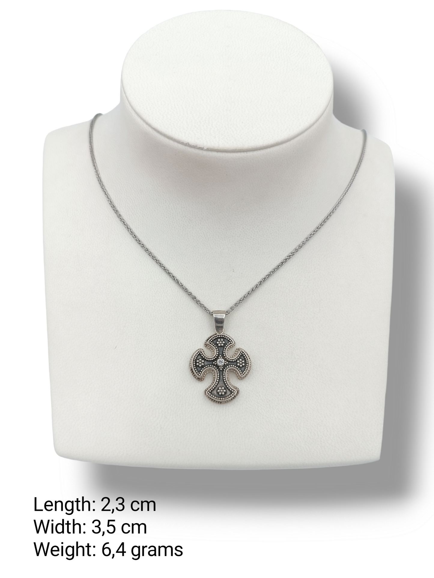 Silver Cross pendant with synthetic white Zircon stone