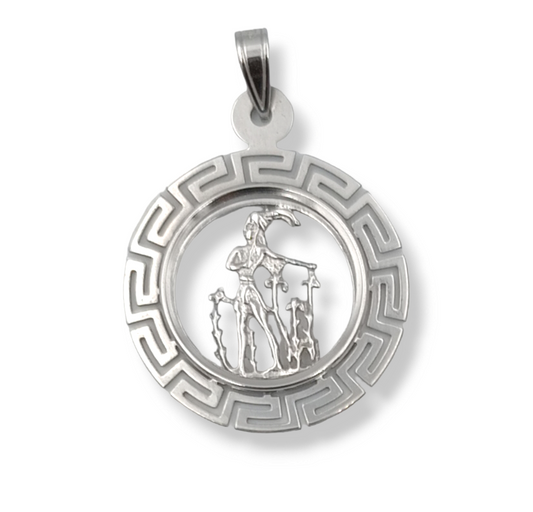 Silver Minoan Prince of the lilies pendant enclosed with Meander design