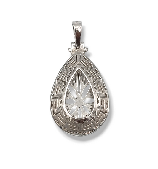 Silver drop-shaped Meander design pendant