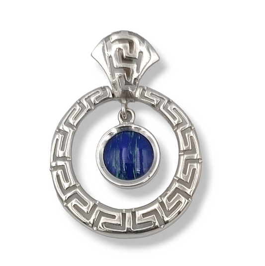 Silver Meander design pendant with Lapis Lazuli stone