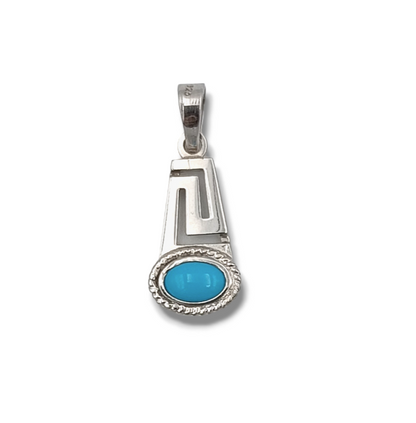 Silver Meander design pendant with Turquoise stone