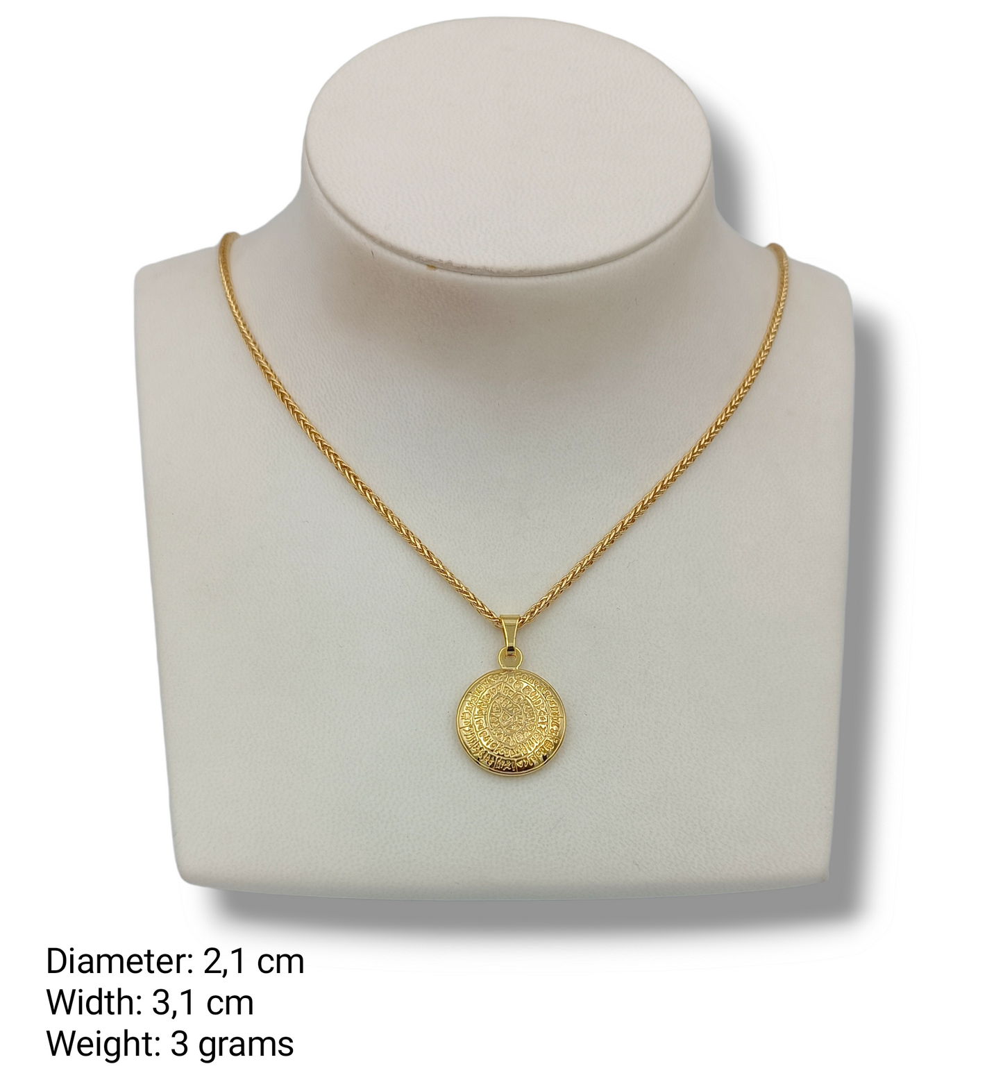 Gold Disc of Phaistos double-sided pendant with Bombe design