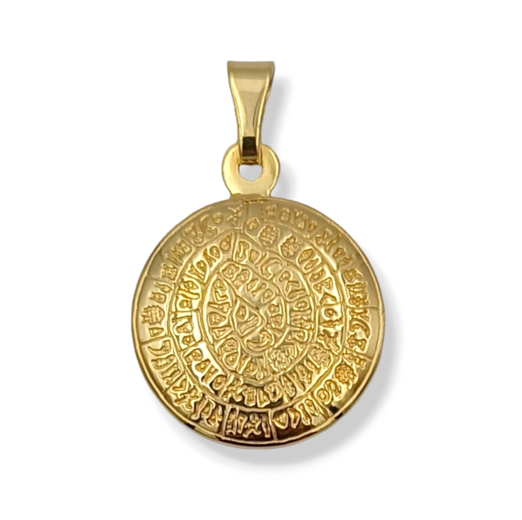 Gold Disc of Phaistos double-sided pendant with Bombe design