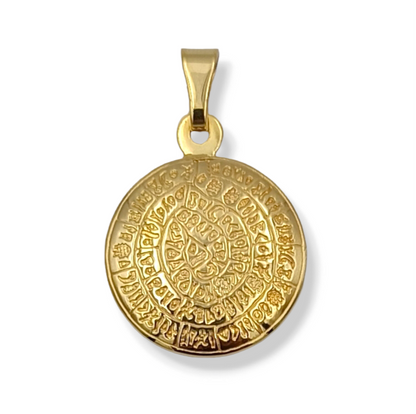 Gold Disc of Phaistos double-sided pendant with Bombe design