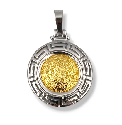 Gold Disc of Phaistos two-toned pendant enclosed with Meander design