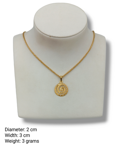 Gold Spiral design pendant with synthetic Zircon stones