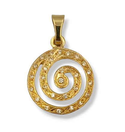 Gold Spiral design pendant with synthetic Zircon stones