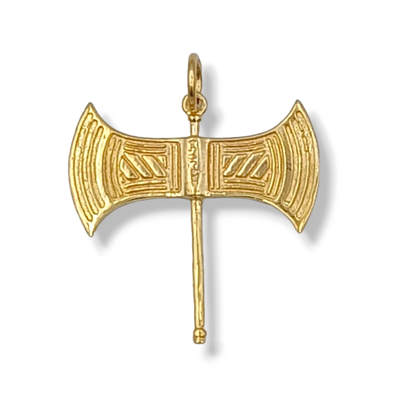 Gold Minoan double-axe double-sided pendant