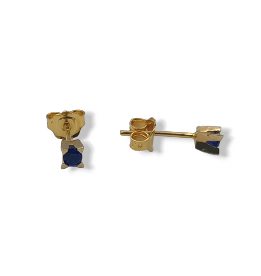 Gold earrings with blue synthetic Zircon stones