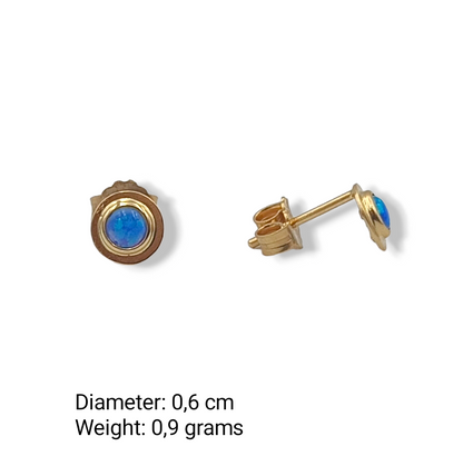 Gold earrings with blue synthetic Opal stones